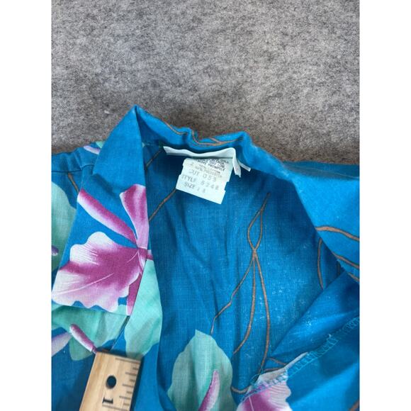 VINTAGE 80s LA Chic Mini Shirt Dress Girls Size 14 Blue Floral Tropical Beach - Picture 5 of 6